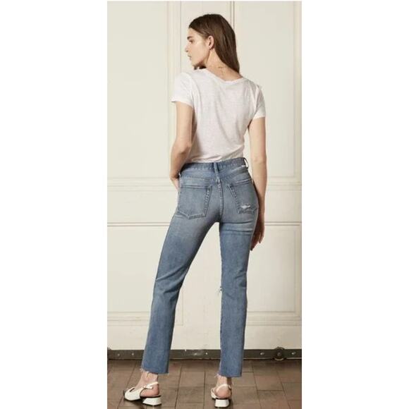 Boyish by Her Dempsey Distressed Button Fly Jeans Womens Size 29 Straight Leg - Picture 2 of 16
